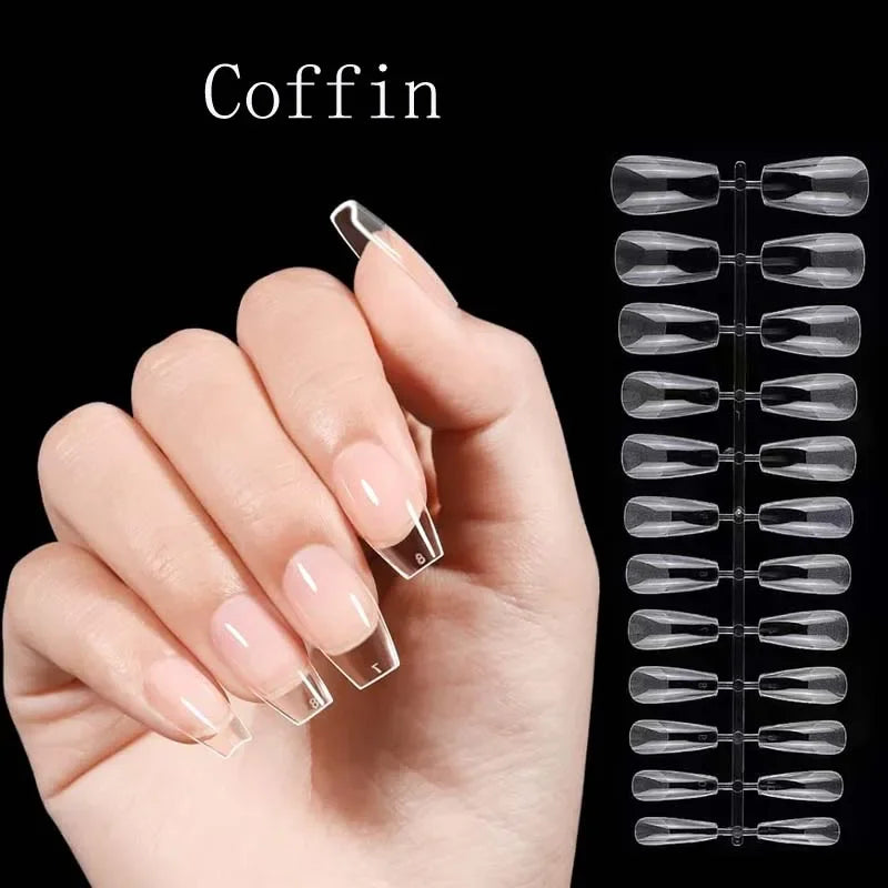 120Pcs Short Almond Oval Fake Nail Tips Extension System Sculpted Full Cover Nail Gel French Ballerinas Capsules Press On Tips