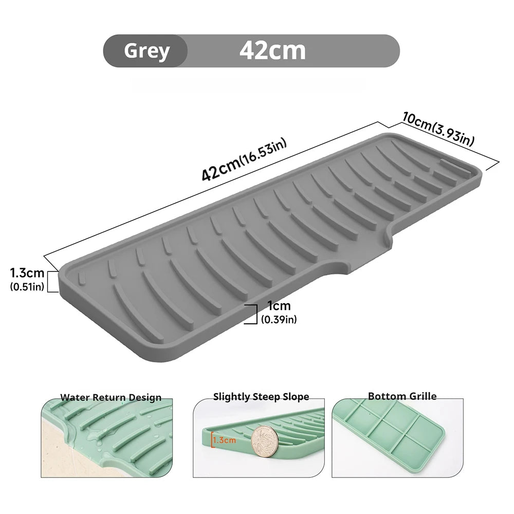 Kitchen Faucet Silicone Mat Bathroom Anti-Slip Sink Drain Mat, Slope Diversion Drainage Mat, Tableware Drying Protection Mat