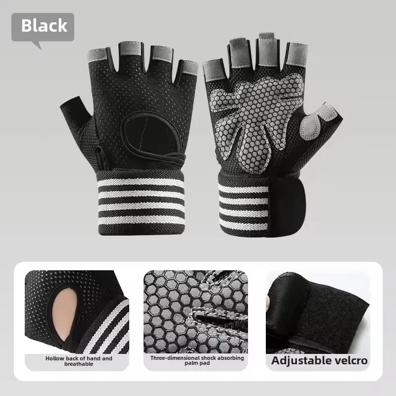 1 Pair Dumbbell Gloves Men Women Weightlifting Crossfit Bodybuilding Workout Sport Gym Training Gloves Non-slip Wrist Protector