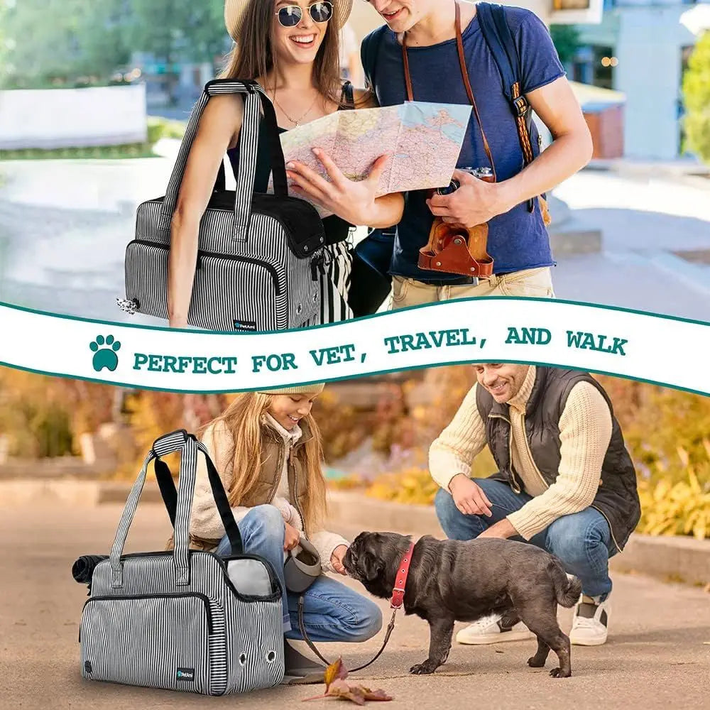 Small Dog Purse Carrier, Soft-Sided Pet Carrier Bag with Pockets, Portable Puppy Cat Travel Handbag Tote, Airline Approved Breat