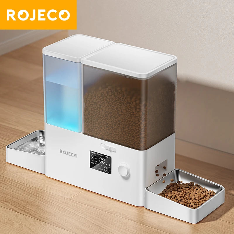 ROJECO 2In1 Automatic Pet Feeder Gravity Water Fountain 8.5L Button Version Auto Cat Kibble Dispenser with Water Refill Drinker Image principale du produit