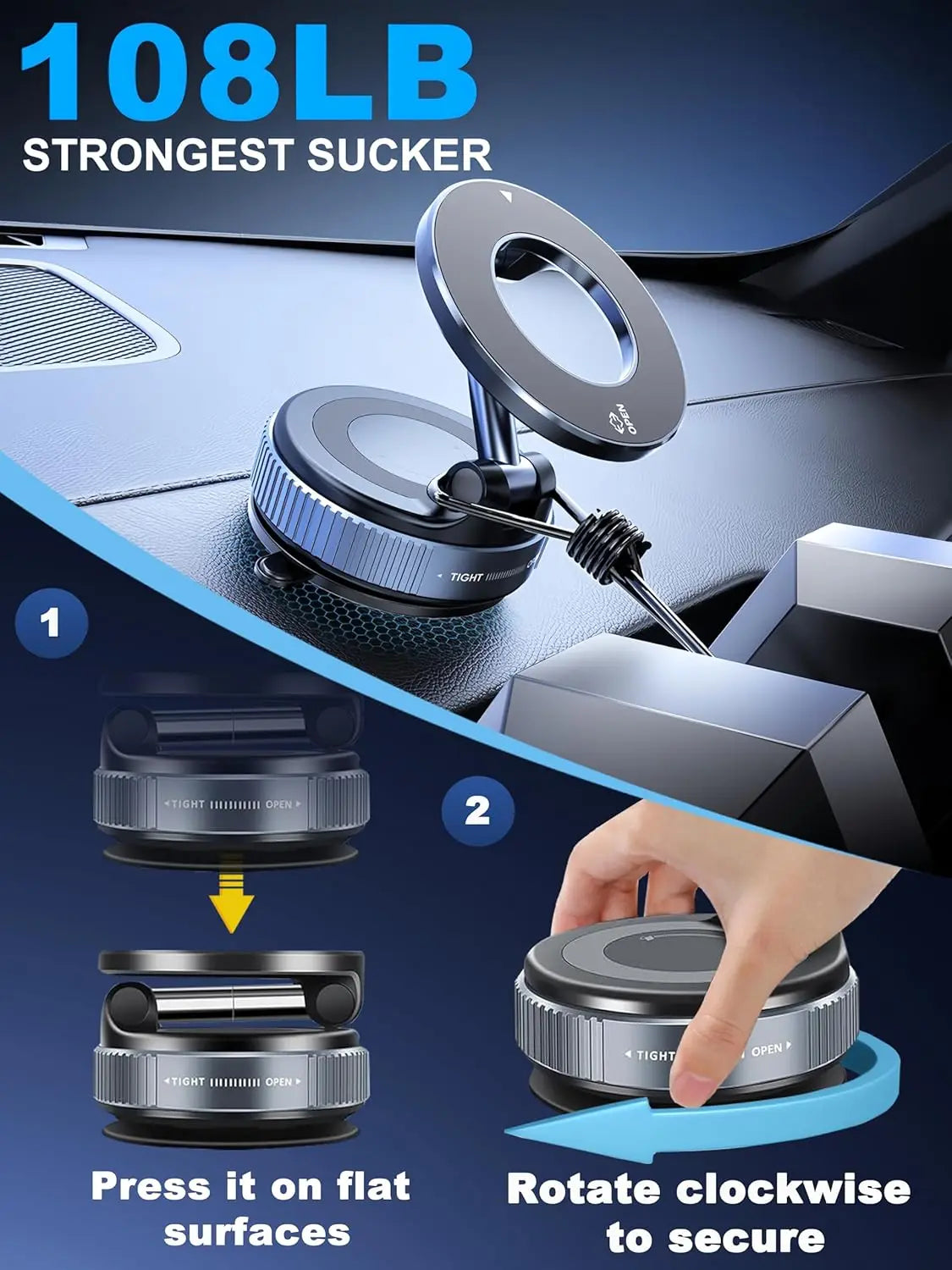 Vacuum Magnetic Car Phone Stable Dashboard  Adsorption  Anti-Shake Mobile StandUniversal For Cars Safe Driving Access