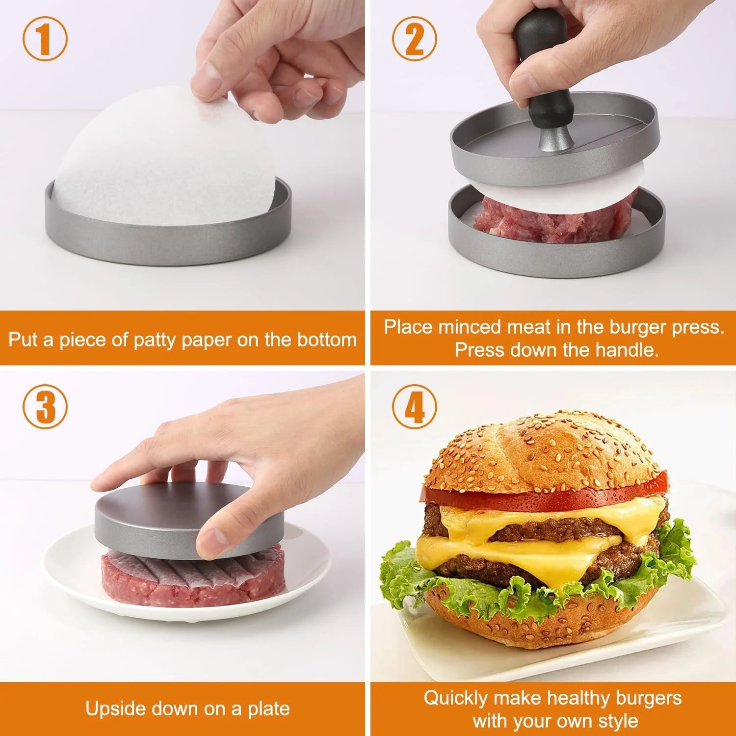 Burger Press Hamburger Meat Tool Patty Maker Aluminum Burger Maker for Kitchen BBQ Grill Imagen secundaria del producto