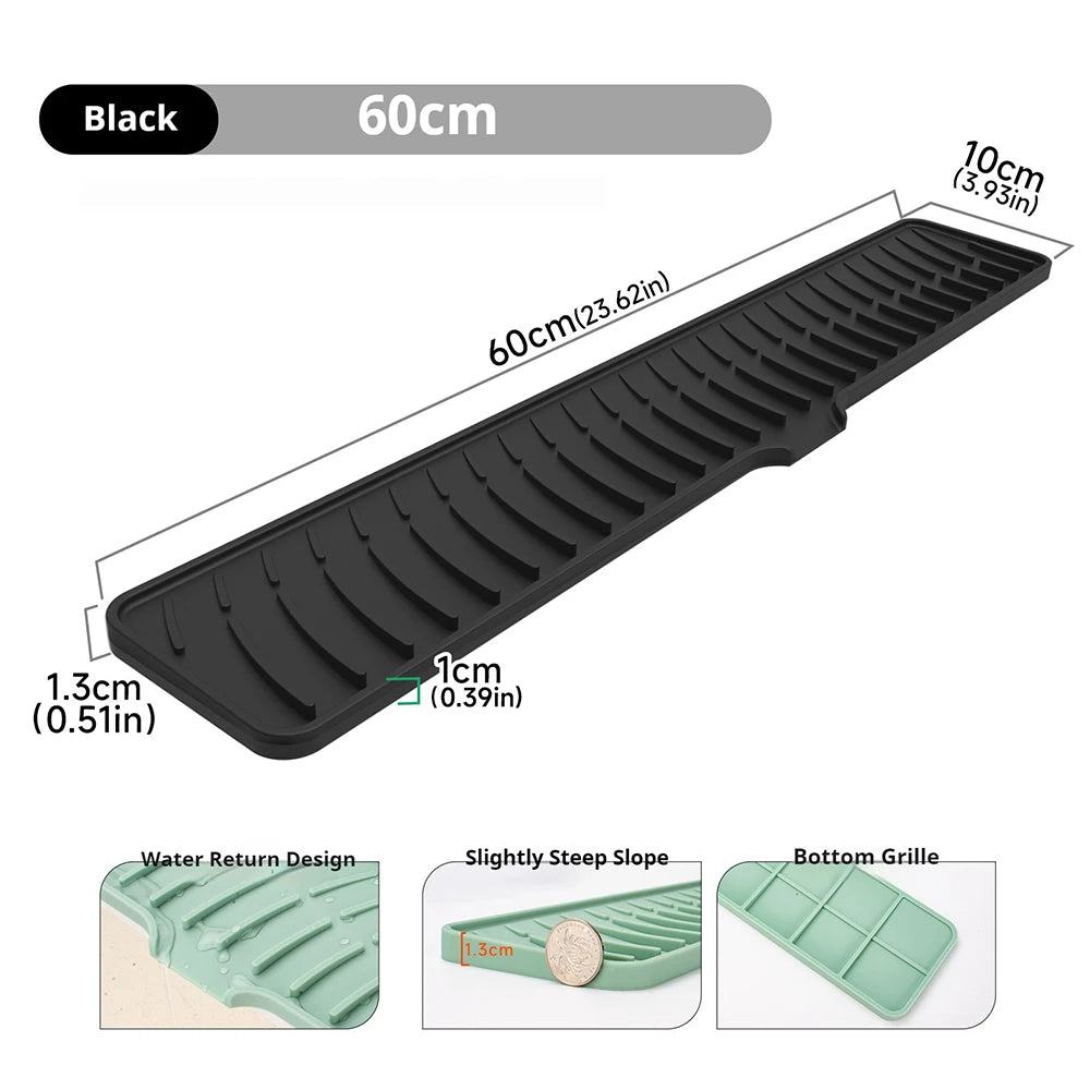 Kitchen Faucet Silicone Mat Bathroom Anti-Slip Sink Drain Mat, Slope Diversion Drainage Mat, Tableware Drying Protection Mat