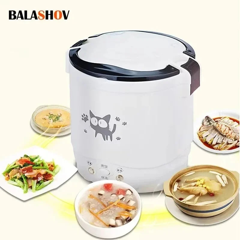 Electric Mini Rice Cooker Portable MultiCooker Household Rice Cookers 12V 24V 220V Pot Cooking Machine Pans For Car Truck Home Imagen principal del producto