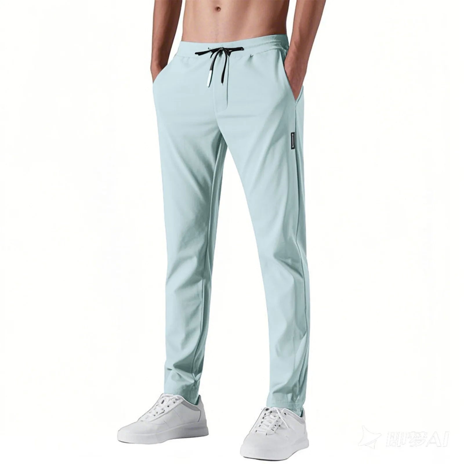 Men Fast Dry Stretch Pants Ice Silk Trousers Solid Color Mid-Waist Loose Breathable Straight-Leg Casual Pants Thin Sports Pants Imagem principal do produto