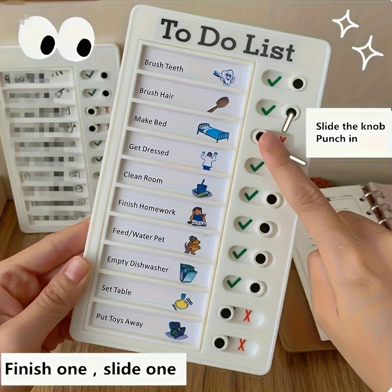 Kids To Do List Chore Chart, Slide Knob Checklist for Children's Daily Routine, Visual Schedule Board for Toddlers, Educational Image principale du produit