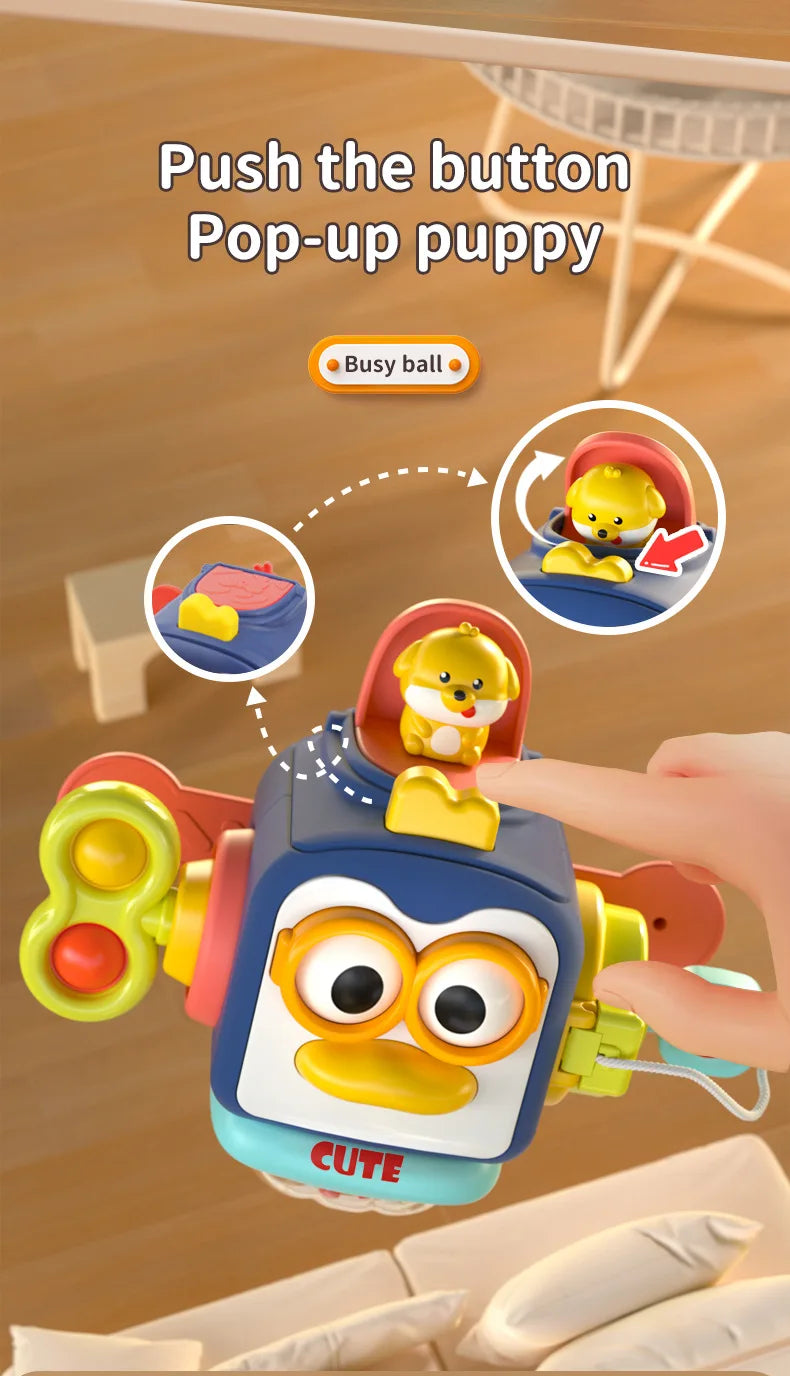 Baby Busy Board Cube Montessori Sensory Toys for Toddler Educational Learning Activities Travel Toy Lock Box Fine Motor Skill