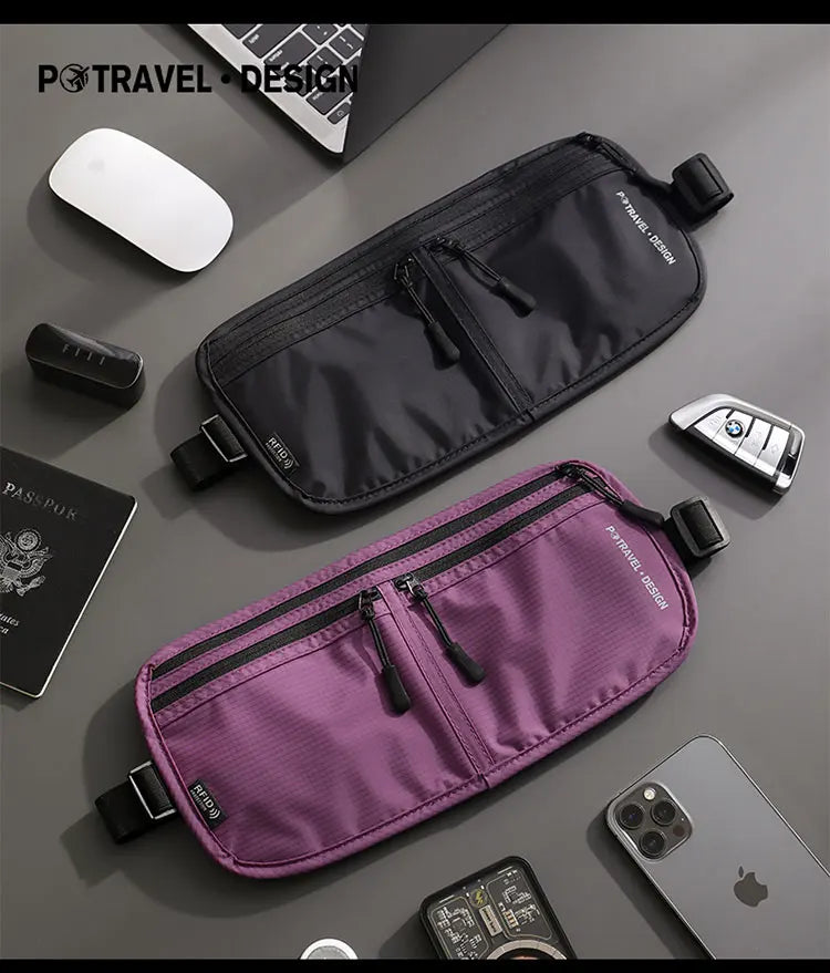 Travel Money Belt Waist Bag Waterproof RFID Blocking Anti-Theft Passport Holder Hidden Pocket Secure Waist Pouch Fanny Pack for