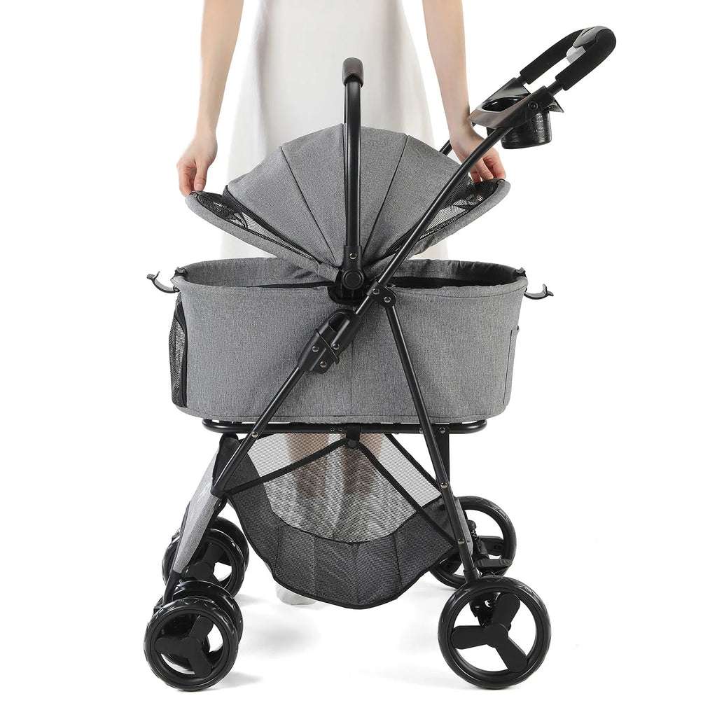3 in 1 Pet Stroller with Removable Carrier, Folding Stroller for Small/Medium Dogs and Cats, Waterproof, All-Terrain, with Sun S