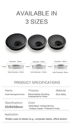 50/53/60mm Office Table Wire Hole Covers Computer Desk round metal decoration box Furniture Hardware Fittings