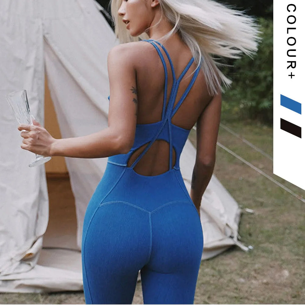 Sleeveless Sexy Fitness Jumpsuits Yoga Set With Pads Sportswear Gym Workout Clothing Athletic One Pieces Bodysuits Tracksuits Image secondaire du produit