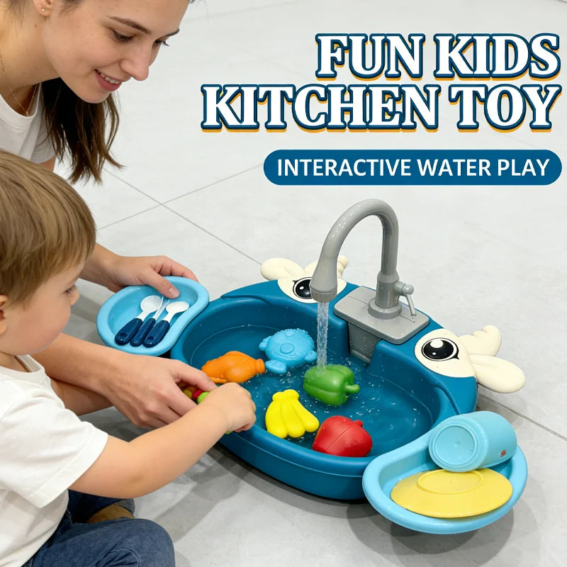 Children Play Kitchen Set with Simulated Dishwasher Sink Hand Basin Electric Circulating Water Toy for Boys Girls Kids Role Play Image principale du produit