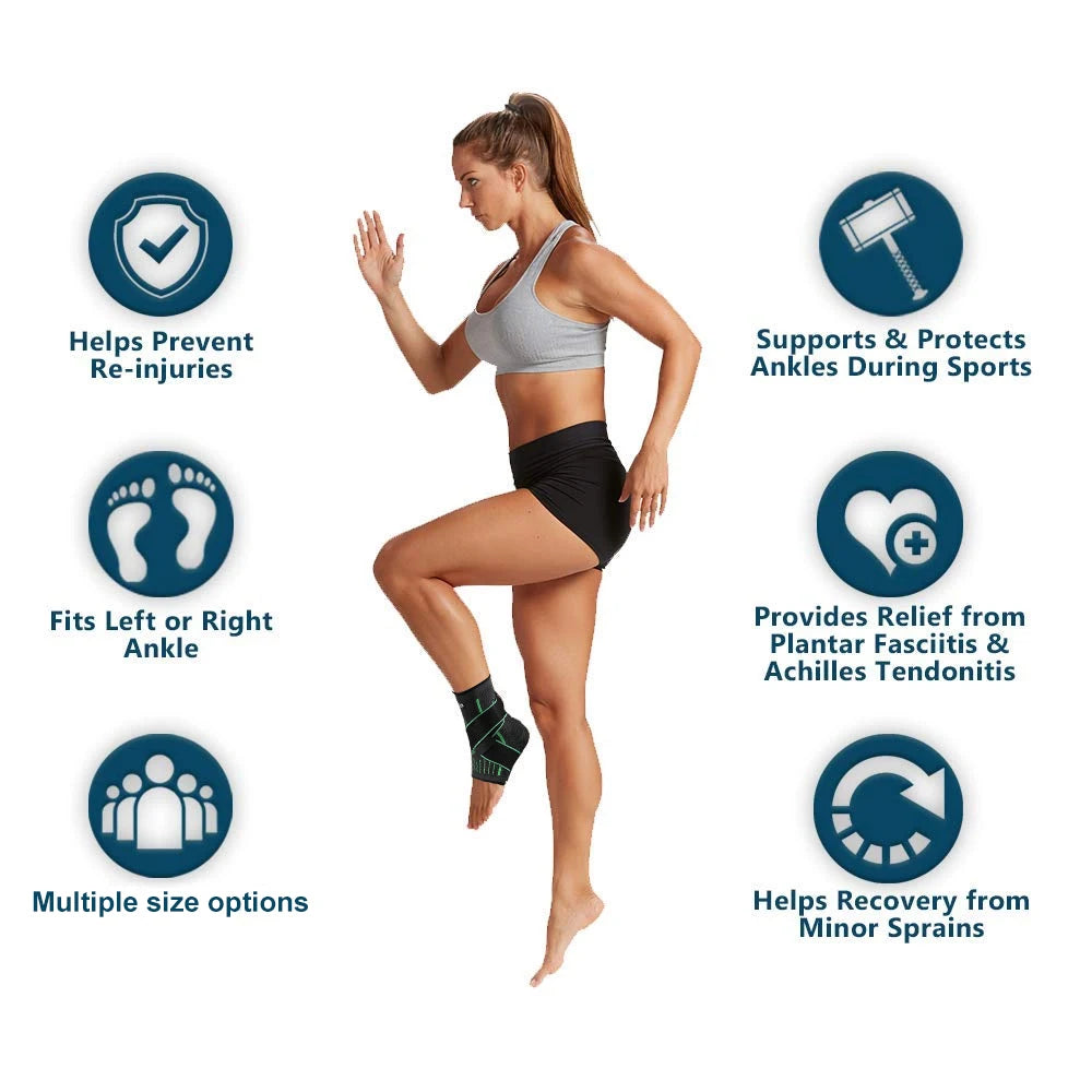 1 Pcs Ankle Brace Compression Sleeve, Adjustable Ankle Support Strap for Sprained, Plantar Fasciitis, Injury Recovery, Running