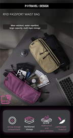 Travel Money Belt Waist Bag Waterproof RFID Blocking Anti-Theft Passport Holder Hidden Pocket Secure Waist Pouch Fanny Pack for