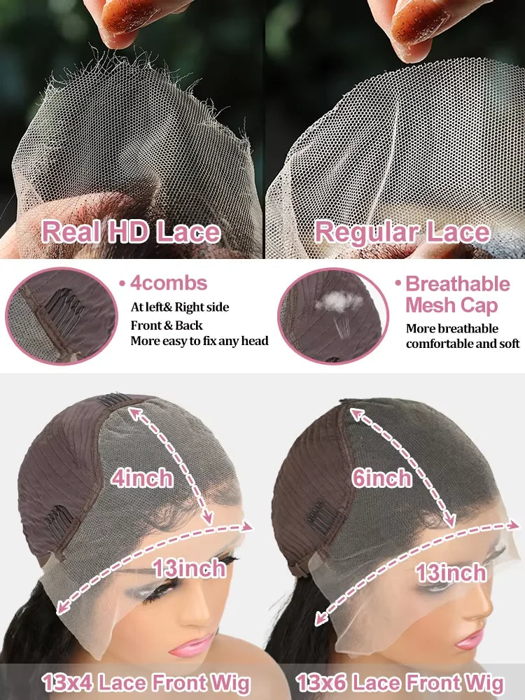 Burmese Raw 250% Density 30 inch 13x6 HD Lace Front Human Hair Wigs Deep Wave 13x4 Frontal Wigs Women Curly Glueless Closure Wig