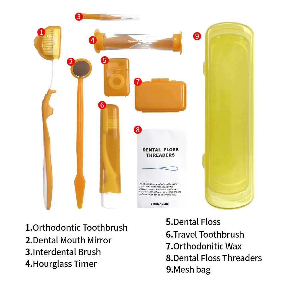 8pcs/set Orthodontic Care Kit Oral Cleaning Teeth Whitening Portable Whitening Tool Suit Interdental Brush Portable