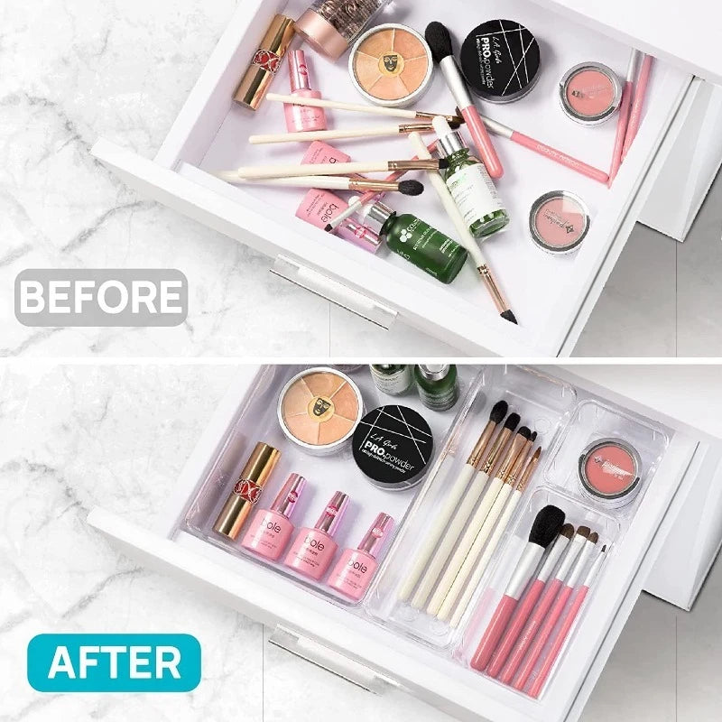 7PCS/Set Desk Drawer Organizers Set Plastic Bathroom Storage Makeup Organizer Clear Transparent Storage Box Drawer Organizer