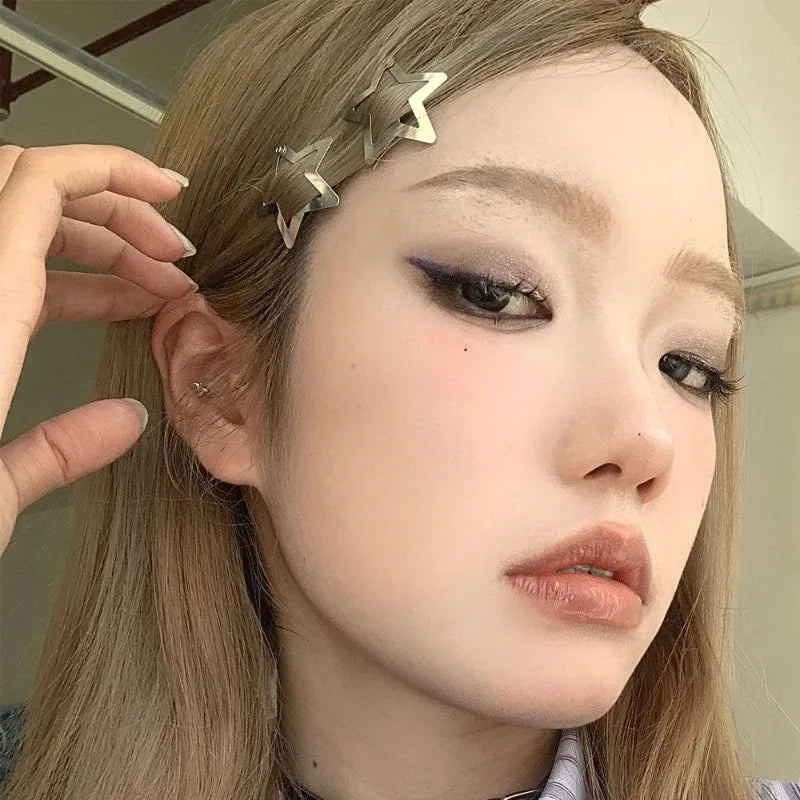 10/25/50/100/200pcs Silver Star Hair Clips for Girl Y2k Filigree Star Metal Snap Clip Hairpins Barrettes Hair Accessories Image secondaire du produit