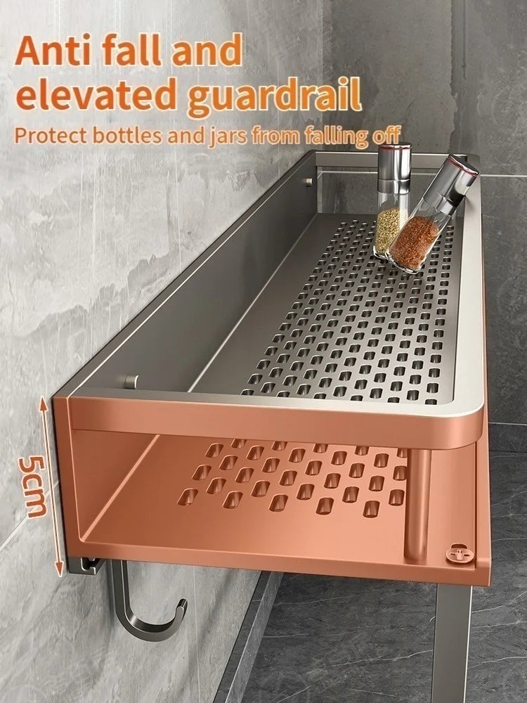 Aluminum Kitchen Shelf Wall Mounted Spice Organizer Rust and Moisture Resistant Bathroom Toiletries Storage Racks Imagen secundaria del producto