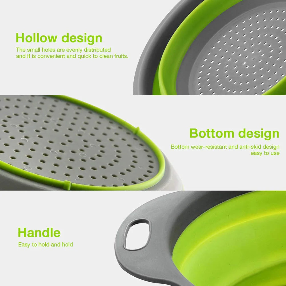 Silicone Folding Drain Basket Fruit Vegetable Washing Basket Foldable Strainer Colander Collapsible Drainer Kitchen Storage Tool