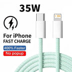 Braided 35W Fast Charge PD Cable For iPhone 13 14 Pro Max 11 12 mini X XR XS Max 7 8 Plus Quick Charging USB-C Data Cables 1m 2m
