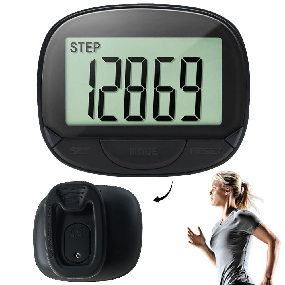 Clip-On Pedometer Electronic Pedometer Large Screen Simple Step Tracker Multifunctional for Adults Seniors Dog