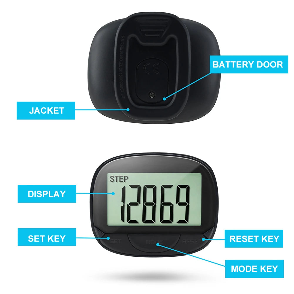 Clip-On Pedometer Electronic Pedometer Large Screen Simple Step Tracker Multifunctional for Adults Seniors Dog