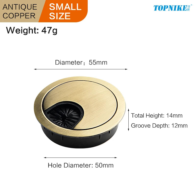50/53/60mm Office Table Wire Hole Covers Computer Desk round metal decoration box Furniture Hardware Fittings