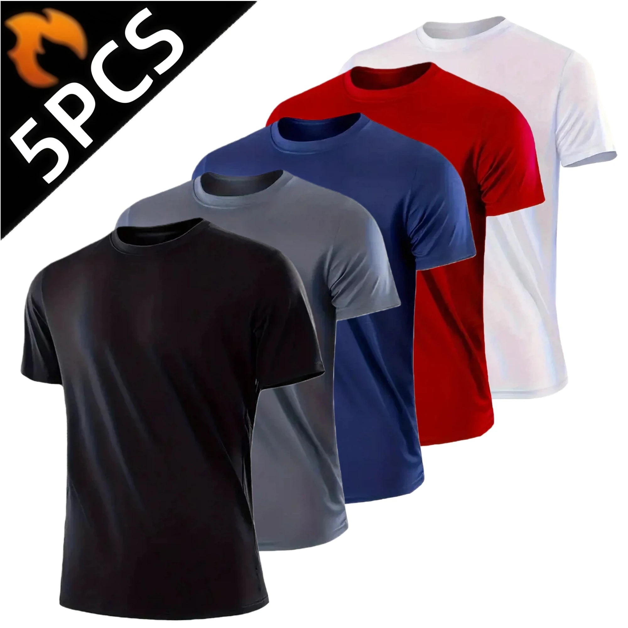 5Pcs Men's Quick Dry Basic Short Sleeve Gym Running Street Outdoor Exercise Sport Shirt Tops Lightweight Main image