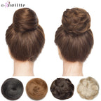 S-noilite 30g Hair Bun Curly Or Straight Chignon 100% Human Hair Donut Hairpiece Brown Blonde Headwear Wrap On Elastic Scrunchie