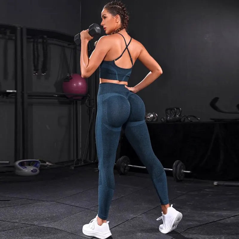 2 Pieces Women's Tracksuit Seamless Yoga Set Workout Sportswear Gym Clothing High Waist Leggings Fitness Sports Suits Imagen principal del producto