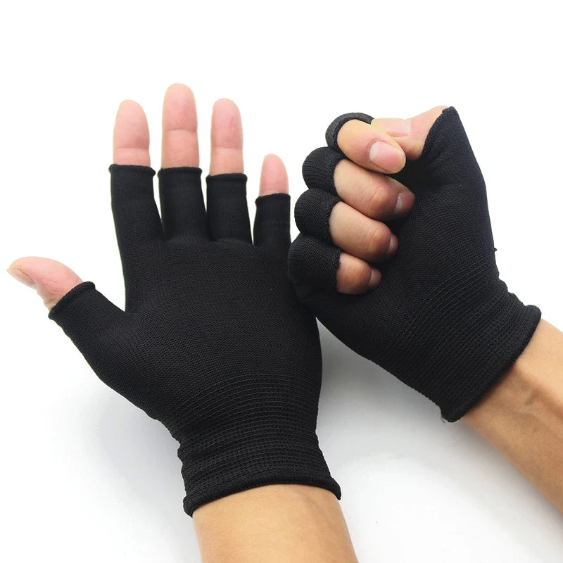1Pair Black Half Finger Fingerless Gloves For Women And Men Wool Knit Wrist Cotton Gloves Winter Warm Workout Gloves Image principale du produit