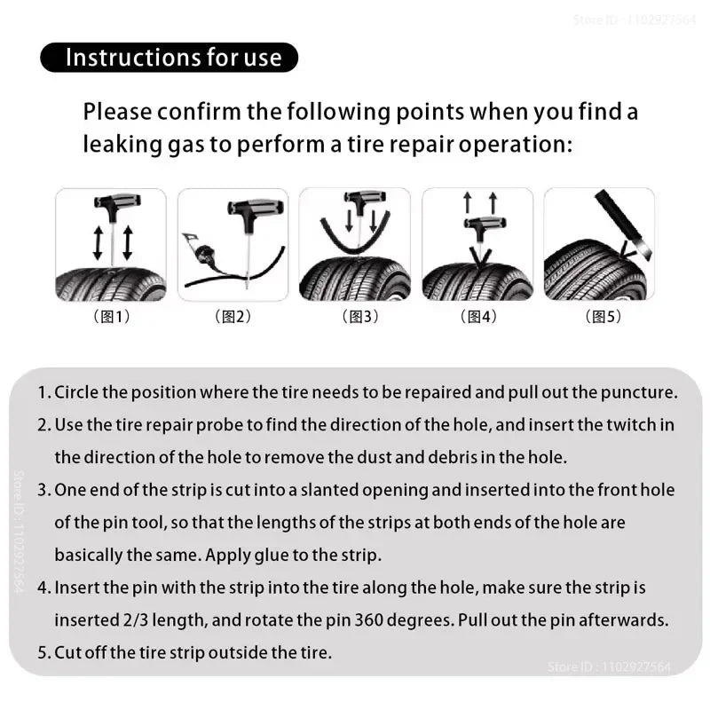 Auto Tire Repair Kit - Puncture Plug Tools, Tyre Puncture Emergency Kit for Universal Tires, with Stirring Glue Repair Tool