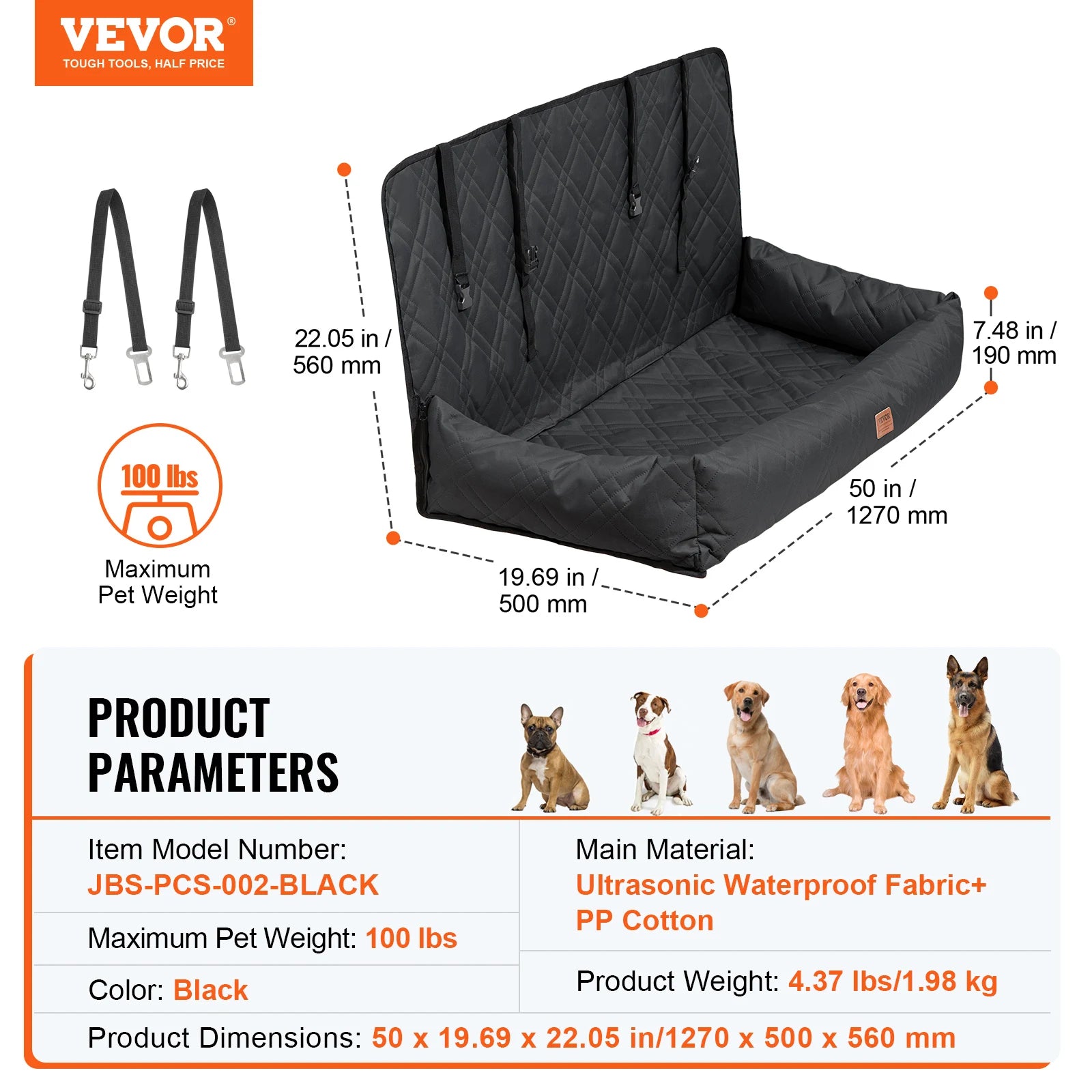 SucceBuy Dog Car Seat Waterproof Dog Booster Seat Pet Car Seat with Clip-On Safety Leash PP Cotton Car Bed for Medium Large Dog