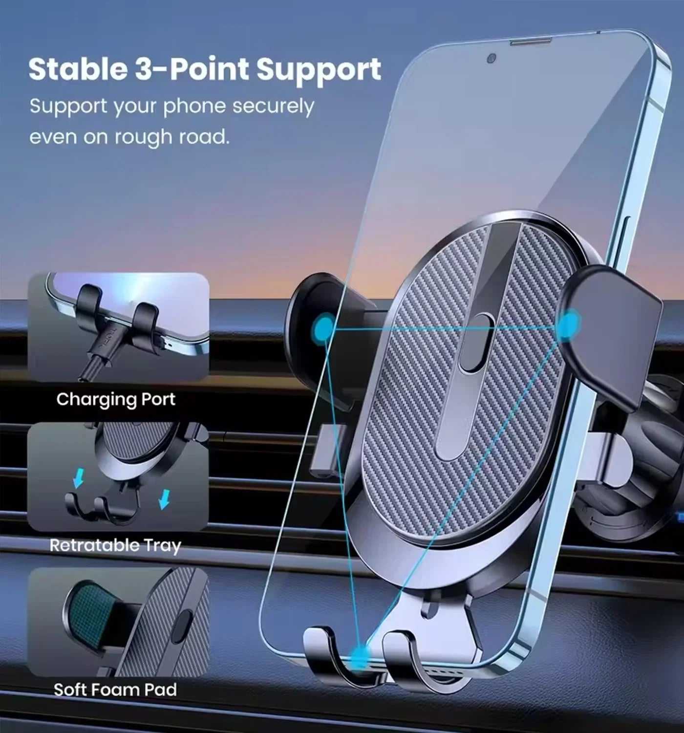 NEW Car Phone Holder Air Outlet Gravity Sensor Triangle Mount Simplicity Design Frosted Surface for Vehicle Dashboard Imagen principal del producto