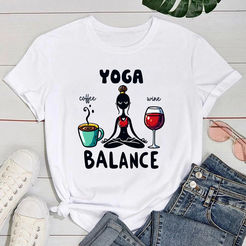 yogo T shirt New Yoga Balance Print Short Sleeves Round Neck Woman T-Shirt Summer Casual Tees Imagen principal del producto