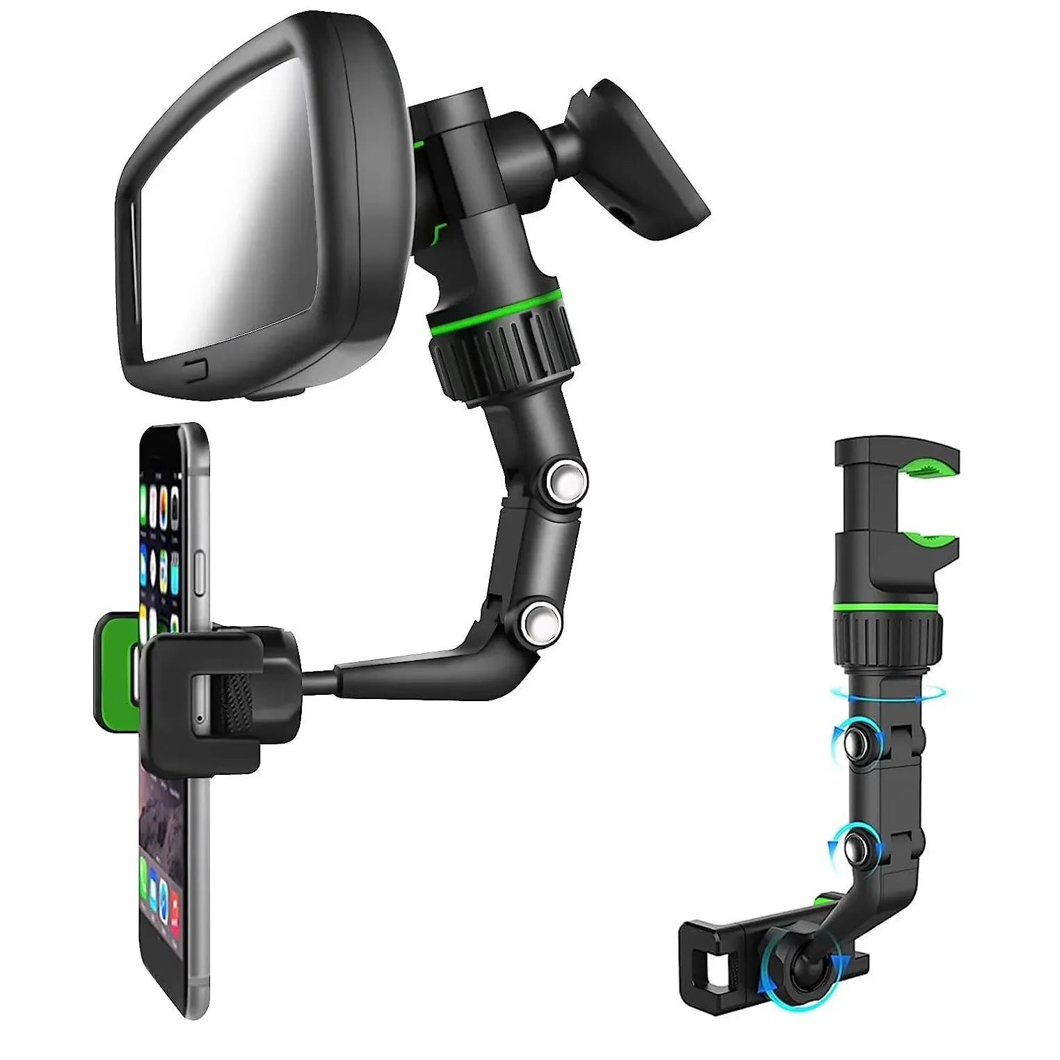 Rearview Mirror Phone Holder, 360° Rotatable and Retractable Car Phone Mount, Multifunctional Main image