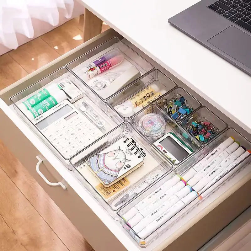 7PCS/Set Desk Drawer Organizers Set Plastic Bathroom Storage Makeup Organizer Clear Transparent Storage Box Drawer Organizer