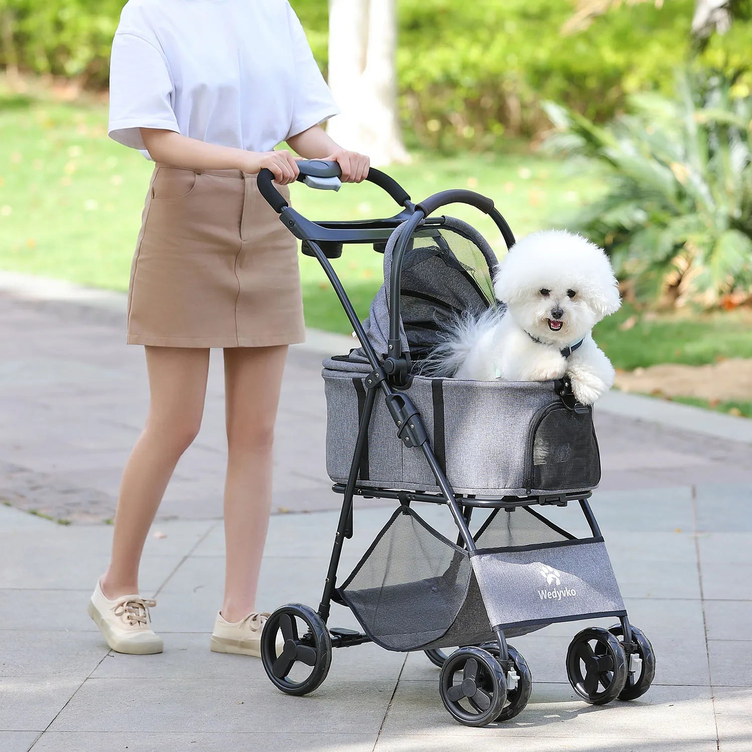 3 in 1 Pet Stroller with Removable Carrier, Folding Stroller for Small/Medium Dogs and Cats, Waterproof, All-Terrain, with Sun S Imagen secundaria del producto