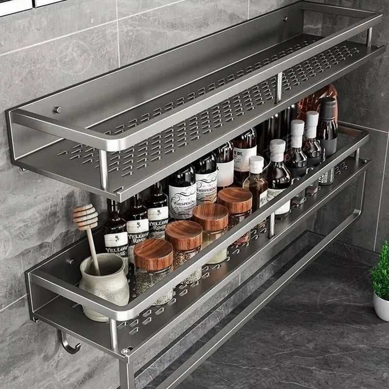 Aluminum Kitchen Shelf Wall Mounted Spice Organizer Rust and Moisture Resistant Bathroom Toiletries Storage Racks Imagen principal del producto