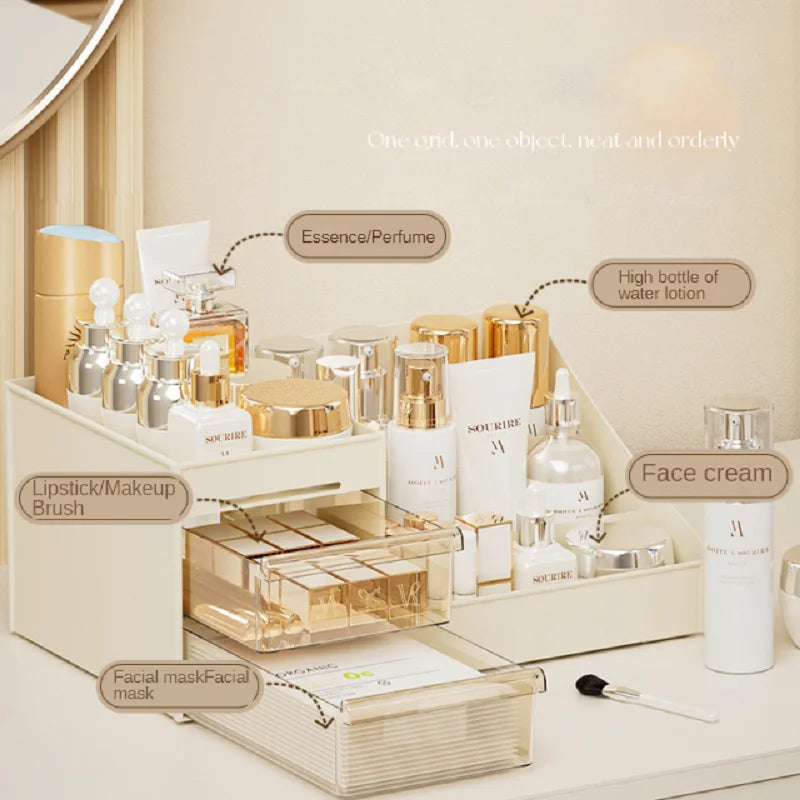 Transparent Drawer Style Makeup Box Dormitory Organizer Plastic Cosmetics Skincare Dressing Table Desktop Storage Box Imagen secundaria del producto