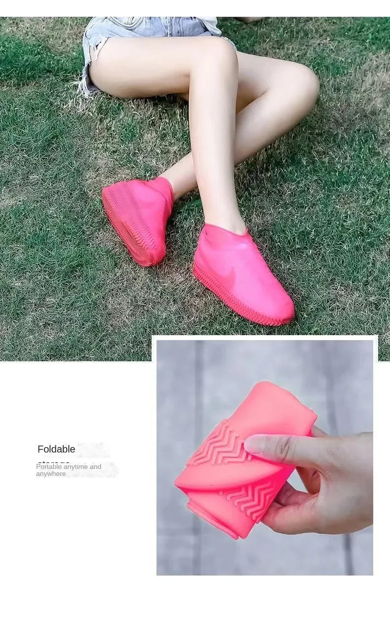 1 Pair Silicone WaterProof Shoe Covers Lip-resistant Rubber Rain Boot Rain Gear Overshoes Accessories for Outdoor Rainy Day