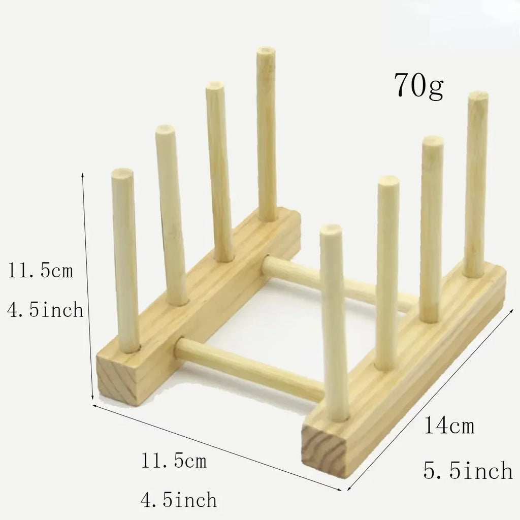 Wooden Dish Drainer Rack Kitchen Dishes Stand Plate Dish Drying Rack Pot Lid Racks Kitchen Organizer Drying Cups Display Shelf