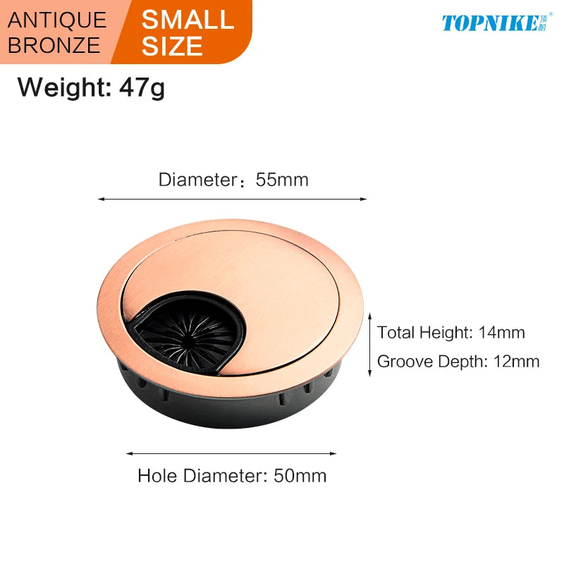 50/53/60mm Office Table Wire Hole Covers Computer Desk round metal decoration box Furniture Hardware Fittings