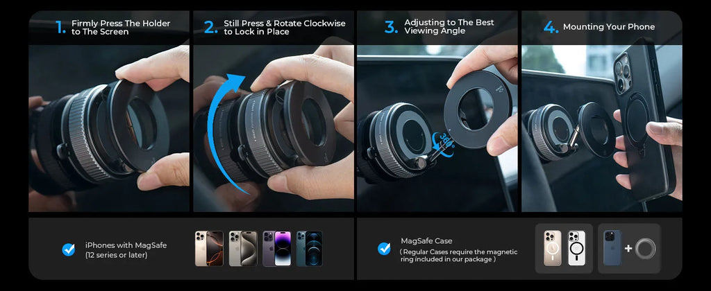 Magnetic Suction Cup Phone Mount for Magsafe 360° Adjustable Magnetic Car Phone Holder Pocket Size Foldable Car Mount