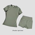 Women's Sports Yoga Set Seamless Knitted Fitness Gym Clothes Sportswear Short Sleeve Crop Top Tracksuits Gym Short Leggings