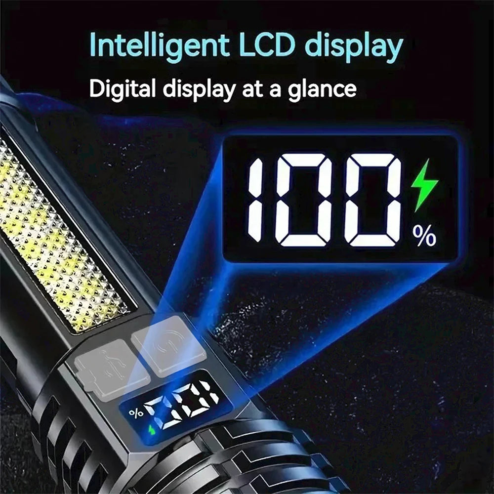 High Power LED Flashlight Powerful TYPE-C Rechargeable COB Flashlight With Side Light Torch For Outdoor Camping Hiking Imagen secundaria del producto