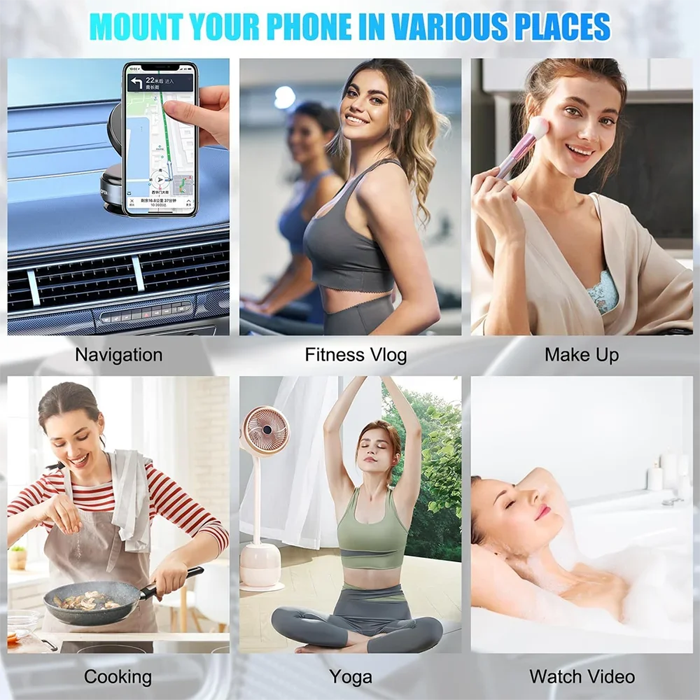 Magnetic Suction Phone Holder, Foldable and Retractable Hands-Free Suction Cup Phone Mount for Car/Gym/Mirror/Smooth Surface