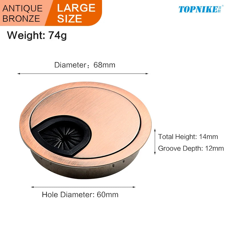 50/53/60mm Office Table Wire Hole Covers Computer Desk round metal decoration box Furniture Hardware Fittings